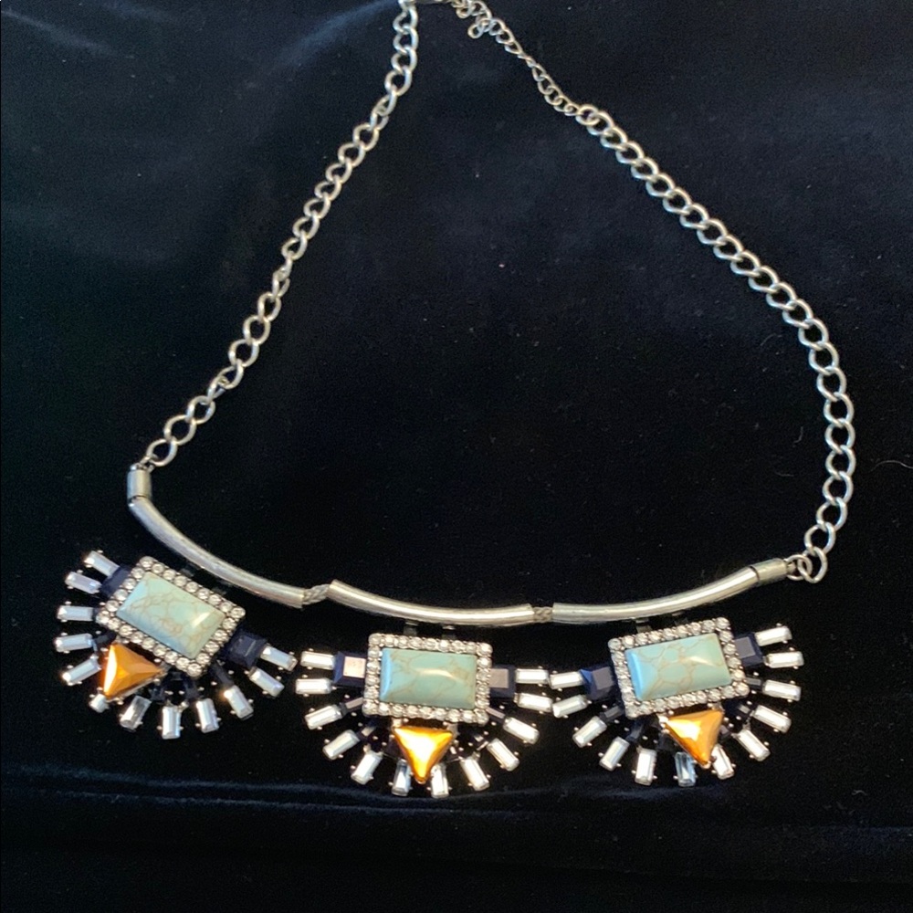 Blue and Orange Southwestern Necklace with Sunburst Design